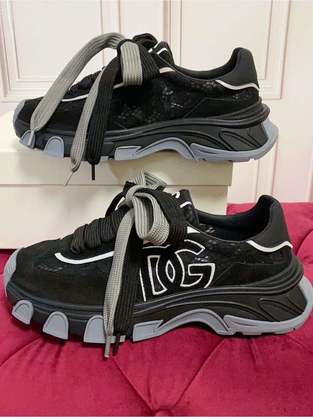 Dolce & Gabbana Black and Gray Lace-Up Platform Sneakers